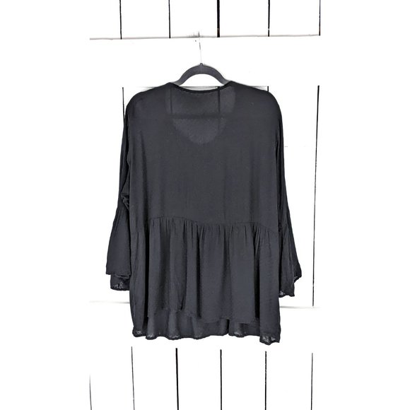 Black bell sleeve embroidered pullover boho blouse - Picture 3 of 4